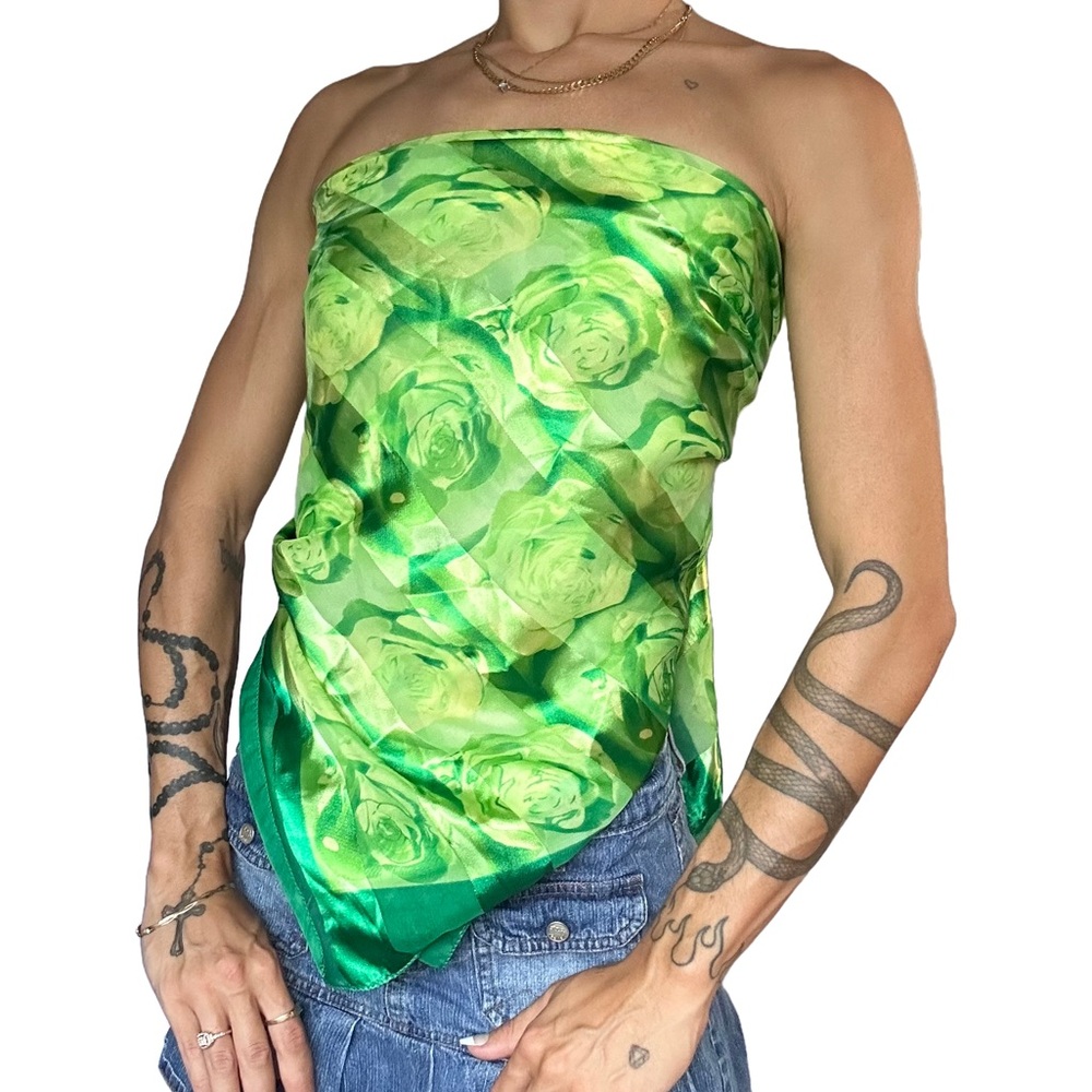 Lime Green Rose Silk Scarf